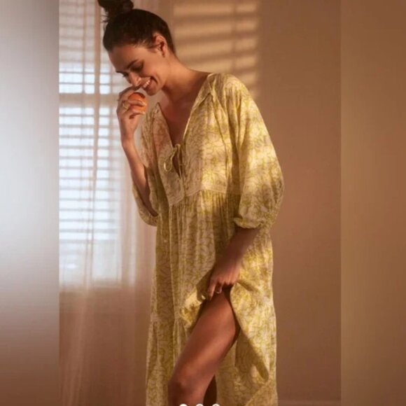 Brand New Women's By Anthropologie Tiered Puff-Sleeve Midi Dress - Picture 1 of 8